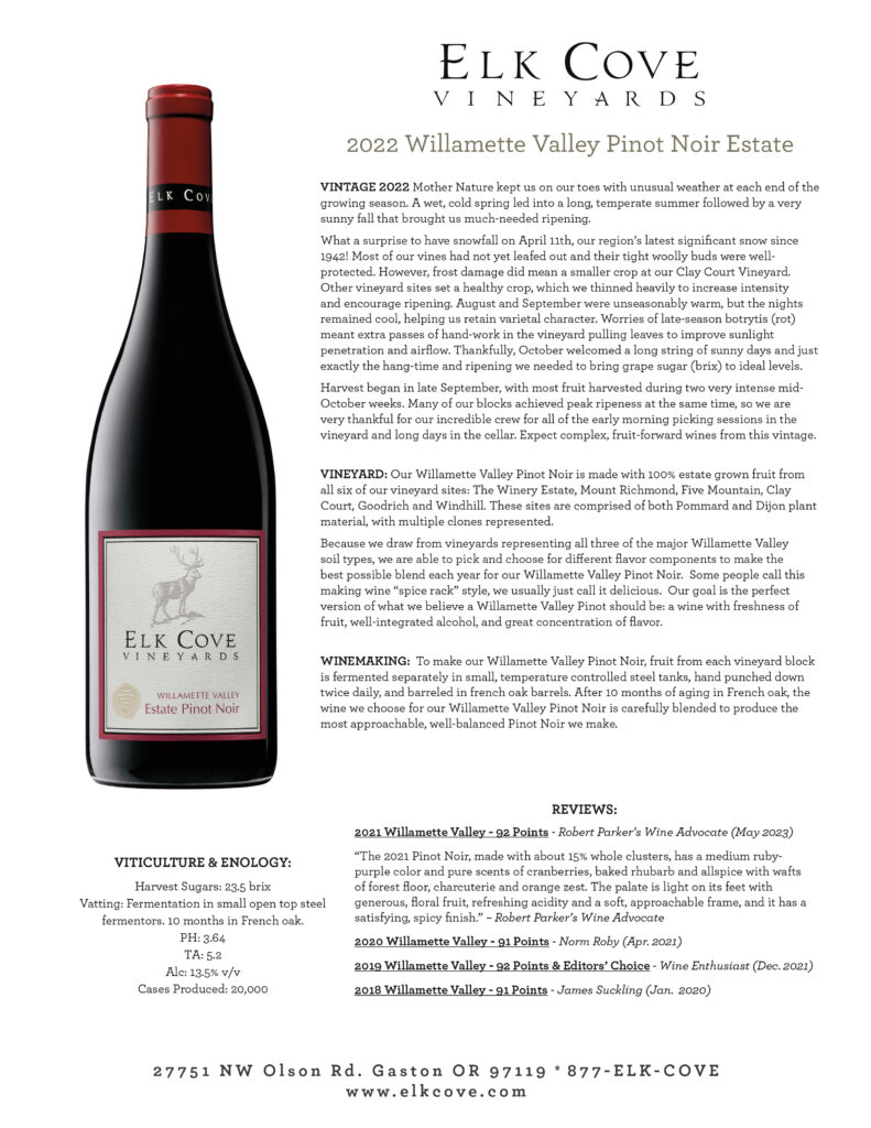 Current Release Fact Sheets - Elk Cove Vineyards